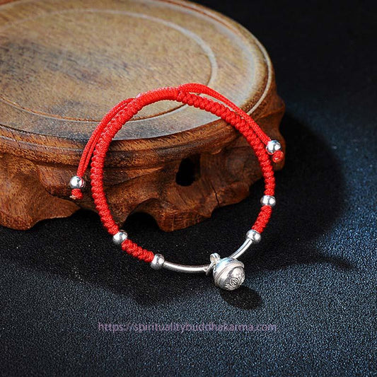Ancient Tibetan Buddhist Red String Tradition  FengShui Lucky Red String Bell Bracelet