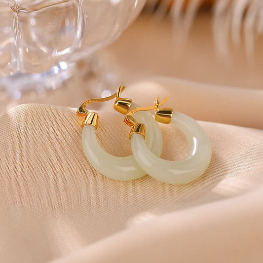 Jade  Round Jade Cyan Jade Prosperity Luck Drop Earrings