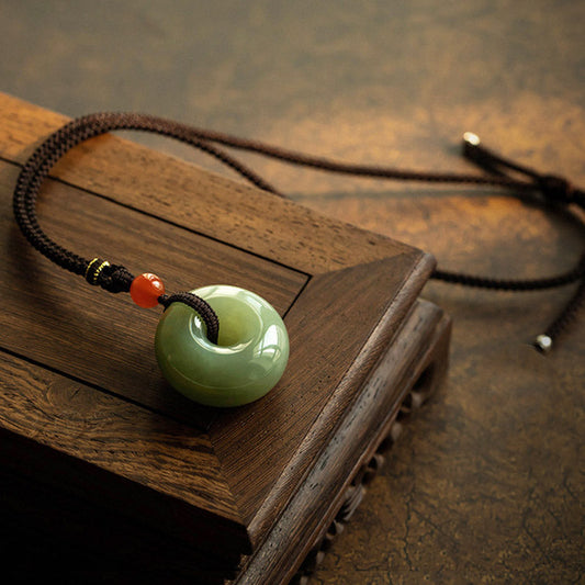 Jade  Natural Round Jade Gray Jade Peace Buckle Luck Necklace Pendant