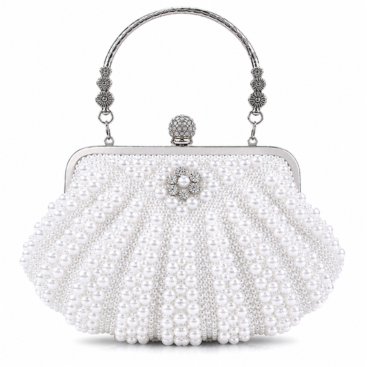 Women's Pearl Clutch Purse - Bucket Beaded Bridal Evening Bag with Inner Bag for Party Wedding