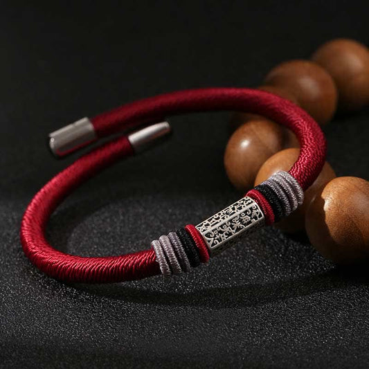 Ancient Tibetan Buddhist Red String Tradition  925 Sterling Silver Om Mani Padme Hum Peace Red String Bracelet