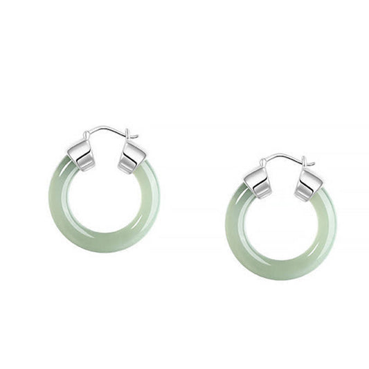 Jade  Round Jade White Jade Prosperity Earrings
