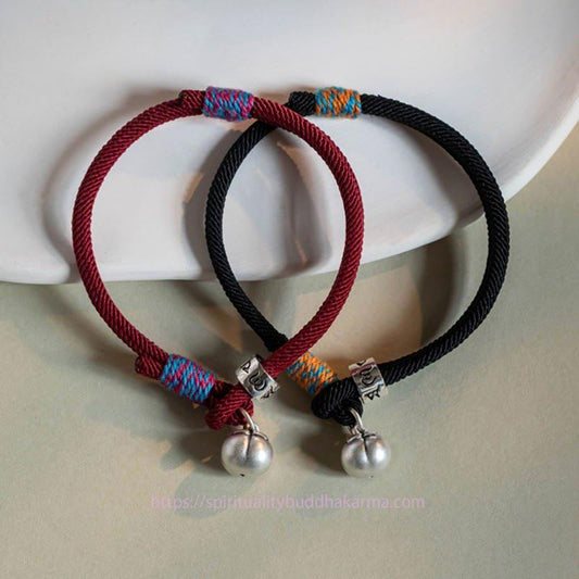 Ancient Tibetan Buddhist Red String Tradition  925 Sterling Silver Tibetan Handmade Om Mani Padme Hum Persimmon Charm Luck Protection Braided Bracelet
