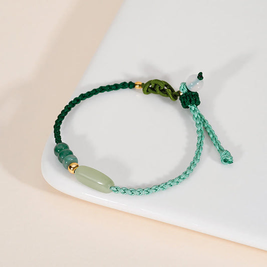 Ancient Tibetan Buddhist Red String Tradition  925 Sterling Silver Hetian Jade Luck Braided Green Rope Bracelet