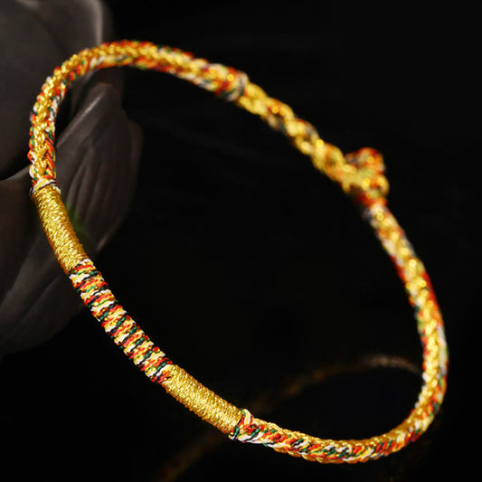 Tibetischer Knoten – Handgefertigtes, goldfarbenes, geflochtenes Armband/Fußkettchen mit Seilschutz 