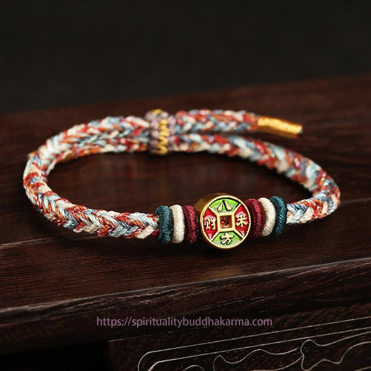 ❗❗❗A Flash Sale- Ancient Tibetan Buddhist Red String Tradition  Colorful Rope Wealth Comes From All Directions Handmade Eight Thread Peace Knot Luck Bracelet