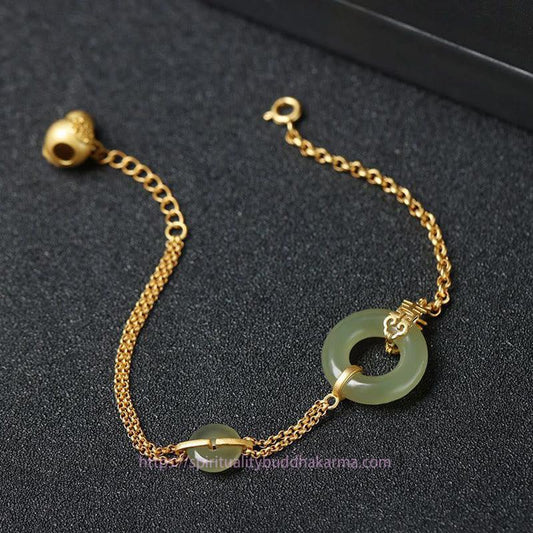 Jade-Rundarmband mit Friedensschnalle und Kürbis-Fu-Symbol – Symbol für Glück und Wohlstand