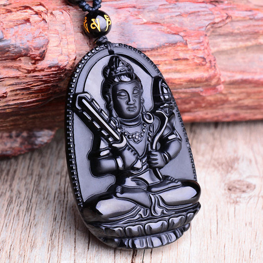 Spirituality Buddha Karma Chinese Zodiac Obsidian Buddha Amulet Protection Pendant Necklace