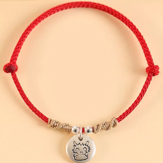 Bracelet tressé traditionnel tibétain bouddhiste à fil rouge, fait main en argent sterling 999, année du Dragon, symbole de chance et mignon du zodiaque chinois 