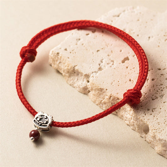 Bracelet en argent sterling 925, fil rouge cinabre, tradition bouddhiste tibétaine ancestrale, porte-bonheur, année du Dragon (30 % de réduction supplémentaire | CODE : FS30)