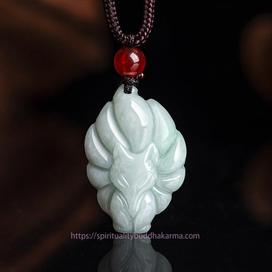 Jade  Natural Jade Nine Tailed Fox Luck Prosperity Necklace Pendant