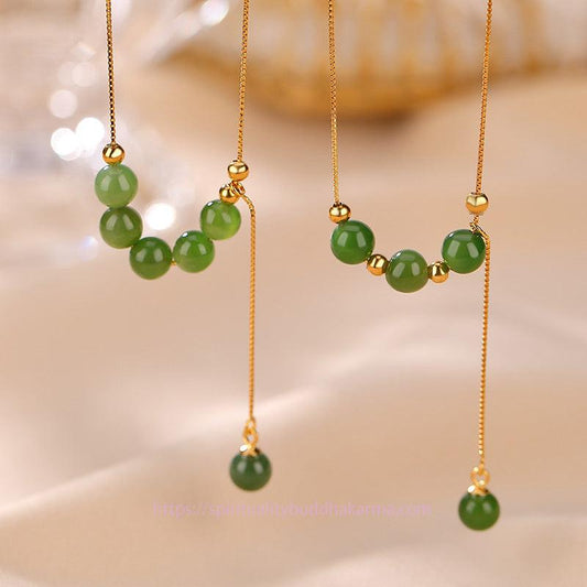 Jade  925 Sterling Silver Cyan Jade Beads Healing Necklace Pendant