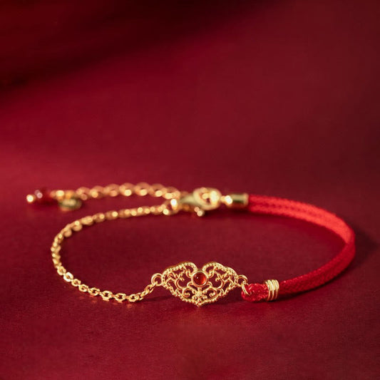 Antikes tibetisch-buddhistisches Armband mit roter Schnur – Symbol für gute Wünsche, Glück und Stärke