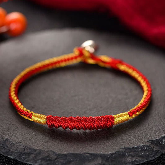 Altes tibetisches buddhistisches Armband aus rotem Faden, handgefertigt, geflochten, Glücksbringer und Schutz