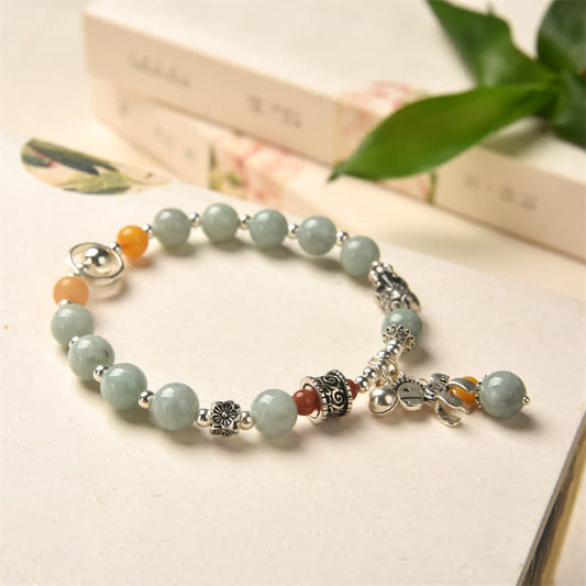 Jade 925 Sterling Silber Naturjade Bernstein PiXiu Pony Erfolgsarmband 