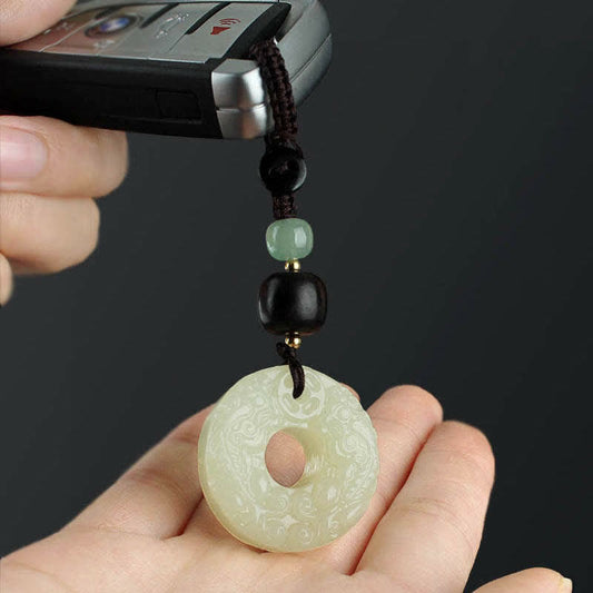 Jade  PiXiu Jade Peace Buckle Abundance Wealth Key Chain