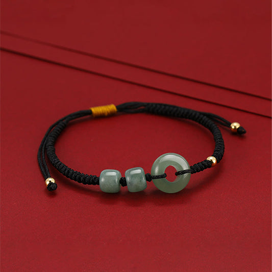 Antikes tibetisch-buddhistisches Armband mit roter Schnur, 2 Stück, grünem Aventurin und weißem Jade, Friedensschnalle, geflochtenem Glücksarmband für Paare 