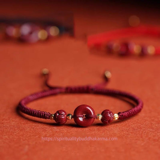 Handgefertigtes Armband mit tibetischem Knoten, Friedensschnalle aus Zinnober und Lotus-Symbol für Ruhe und Segen, geflochtenes Seil 