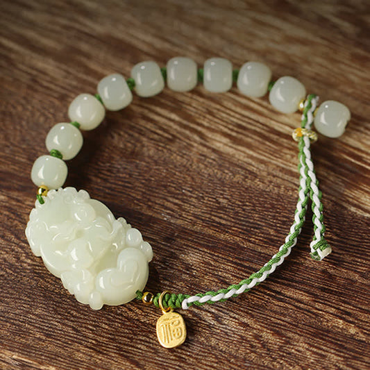 Jade  925 Sterling Silver Chinese Zodiac Hetian Jade Happiness Luck String Bracelet