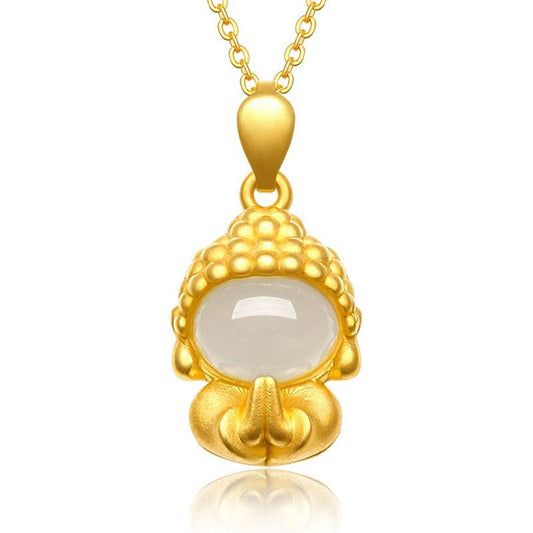 Collier d'énergie de Bouddha en jade blanc, pendentif Bouddha succès