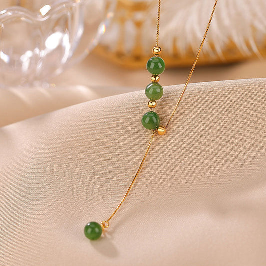 Jade  925 Sterling Silver Cyan Jade Beads Healing Necklace Pendant