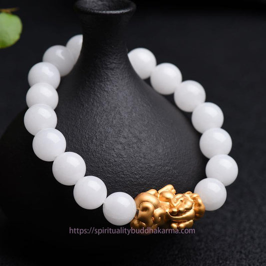 Jade  Natural White Jade PiXiu Wealth Bracelet