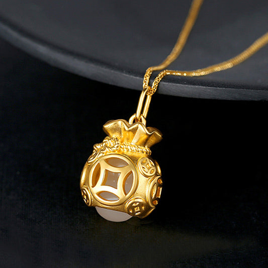 Jade   Auspicious Feng Shui Money Bag Jade Pendant Necklace