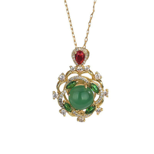 Jade  Cyan Jade Red Crystal Luck Necklace