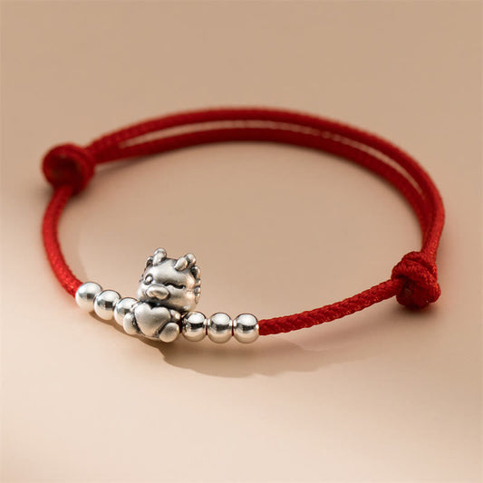 Jade-Armband, handgefertigt aus 999er Sterlingsilber, rotes Glücksarmband im Zeichen des Drachenjahres 