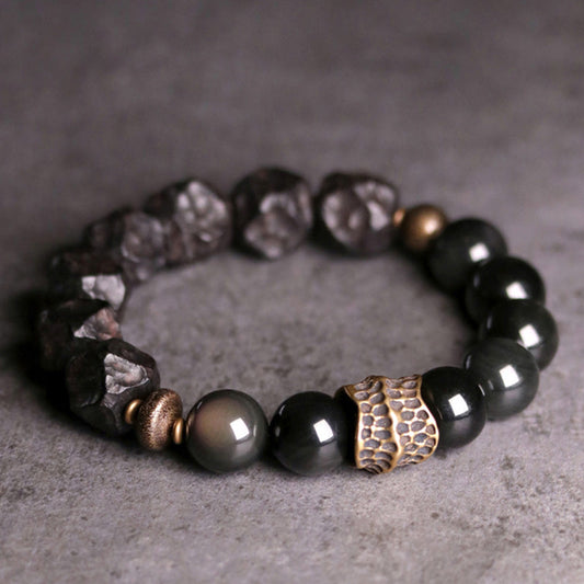 Spiritualität Buddha Karma Schwarzer Obsidian Ebenholz Kupfer Stärke Partnerarmband