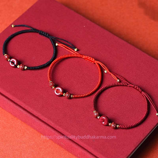 Handgefertigtes Armband mit tibetischem Knoten, Friedensschnalle aus Zinnober und Lotus-Symbol für Ruhe und Segen, geflochtenes Seil 