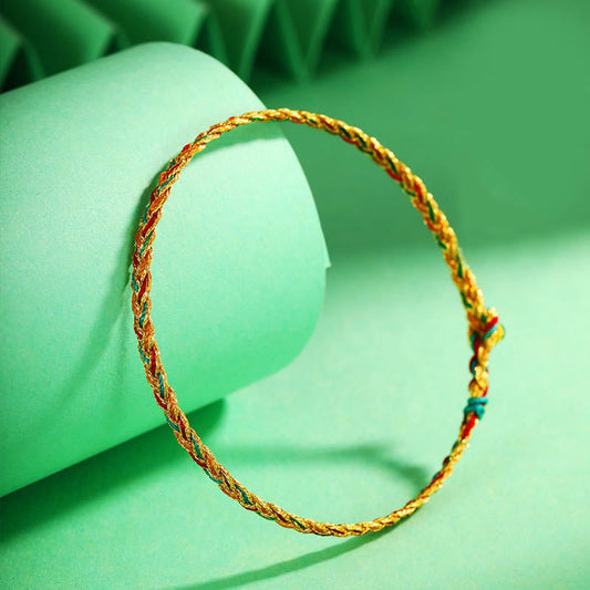 Antikes tibetisch-buddhistisches Armband aus rotem Faden, handgefertigt, mehrfarbiges geflochtenes Drachenschuppenmuster 