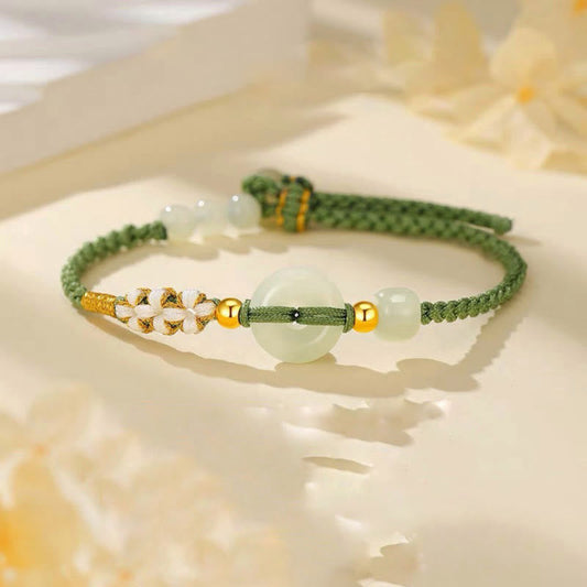 Jade Hetian Jade Friedensschnalle Glück Pfirsichblüte Geflochtenes Armband