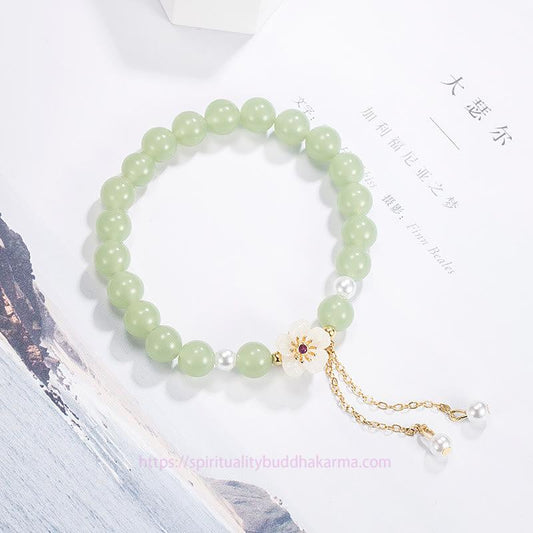Jade  Jade Peach Blossom Flower Pearl Luck Blessing Bracelet