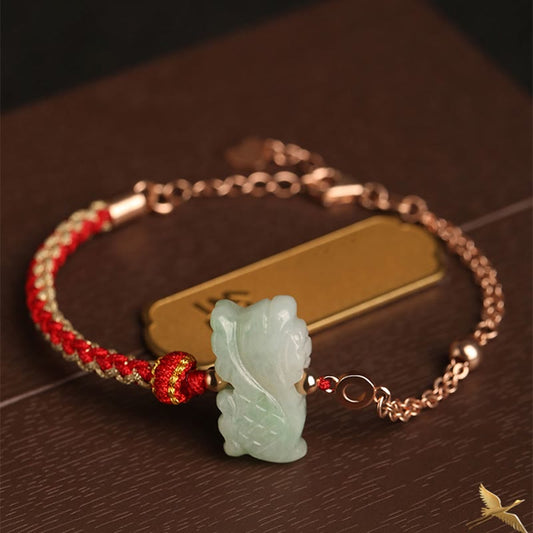 Jade  925 Sterling Silver Year of the Dragon Chinese Zodiac Jade Luck String Chain Bracelet