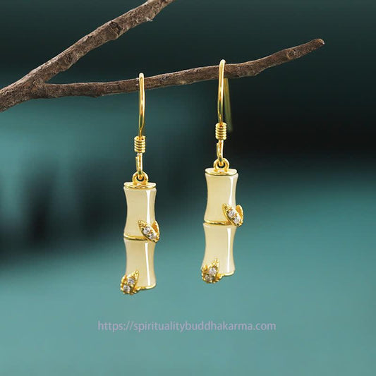Jade  925 Sterling Silver Hetian Jade Chrysoberyl Cat Eye Red Agate Bamboo Luck Drop Earrings