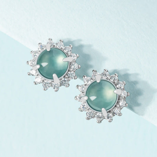 Jade  925 Sterling Silver Round Jade Luck Abundance Stud Earrings