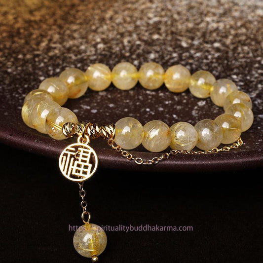 Bracelet de bonheur en citrine dorée, symbole de richesse et d'énergie, pour le chakra du plexus solaire (troisième chakra).