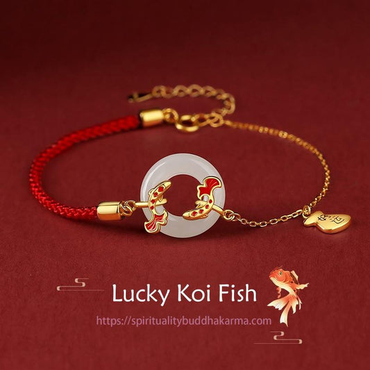 Jade 999 Sterling Silber Hetian Weißer Jade Doppel-Koi-Fisch Friedensschnalle Glücksbringer-Armband