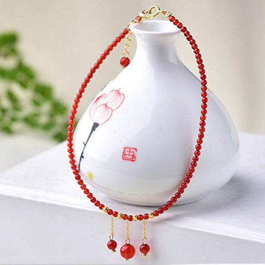 Spiritualität Buddha Karma Roter Achat Selbstvertrauen Ruhe Fußkettchen 