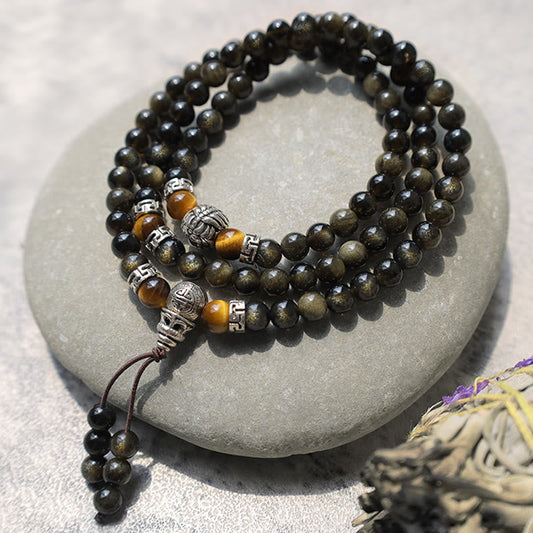 Goldenes Obsidian-Energiearmband und Halskette