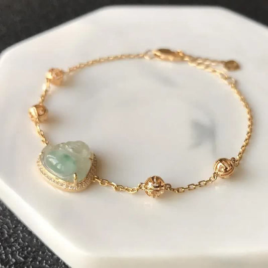 Jade-Armband mit lachendem Buddha und Jade-Überflusskette