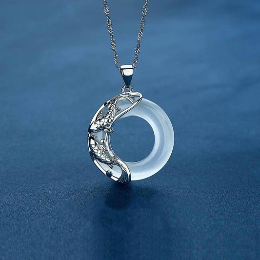 Jade  Natural White Jade Koi Lucky Necklace