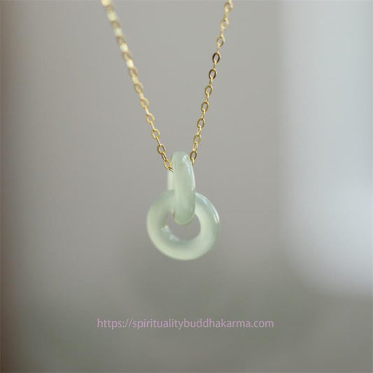 Jade  925 Sterling Silver Natural Double Peace Buckle Hetain Jade Luck Necklace Pendant