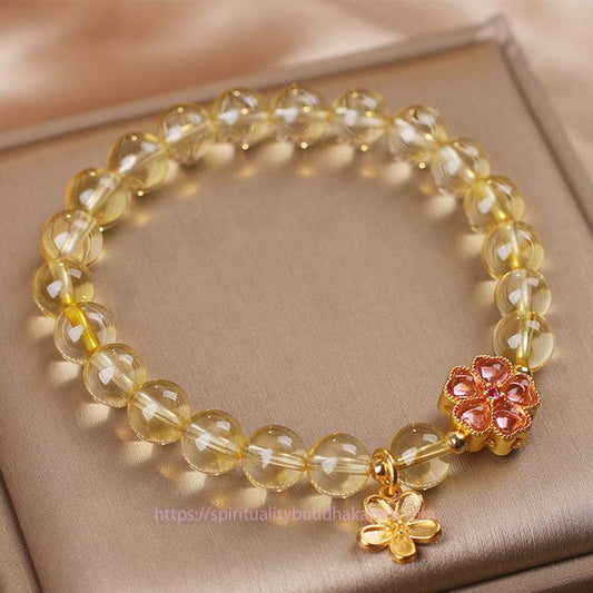 Bracelet de protection et de prospérité en citrine dorée, symbole de richesse naturelle et de prospérité, pour le chakra du plexus solaire (troisième chakra). 