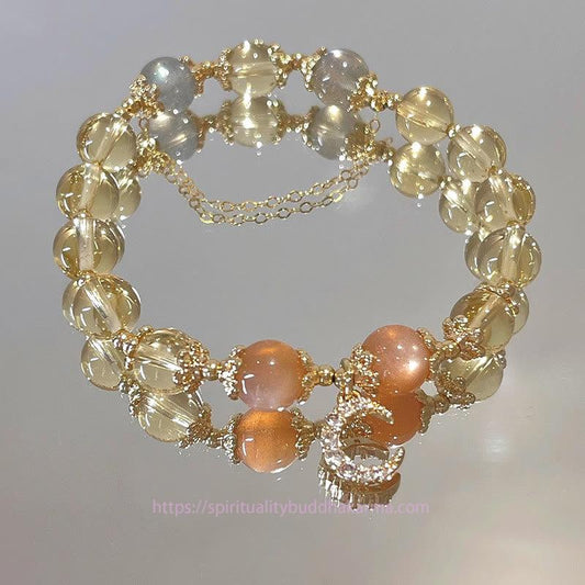 Bracelet d'énergie dorée en citrine, symbole de lune bénie, de richesse et d'abondance pour le chakra du plexus solaire (troisième chakra).