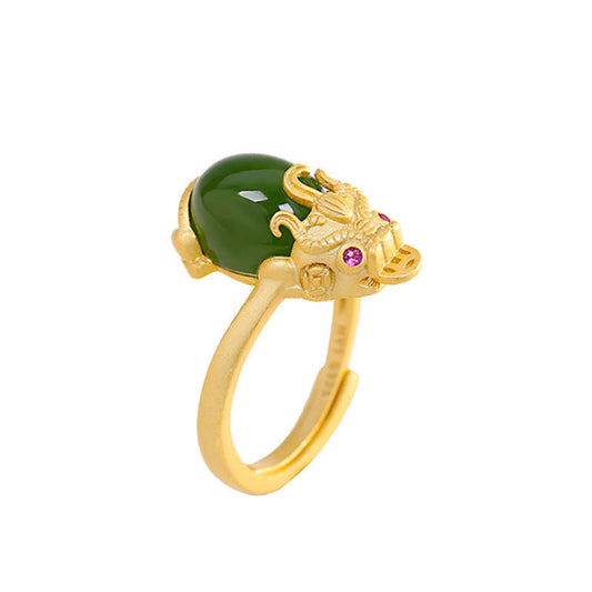 Jade  18k Gold-plated Pixiu Jade Wealth Ring