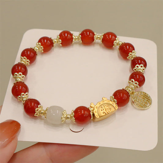 Spiritualité Bouddha Karma Année du Dragon Agate rouge Quartz fraise Obsidienne noire Jade Grenat Perle Cinabre Bracelet Dragon porte-bonheur Fu