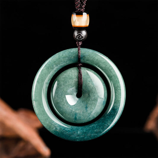 Jade  Natural Round Jade Peace Buckle Luck Prosperity Necklace Pendant