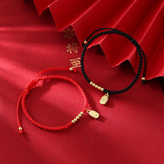 Antikes tibetisch-buddhistisches Armband aus rotem Seil, handgefertigt nach Fu-Zeichen-Tradition, Glücksbringer